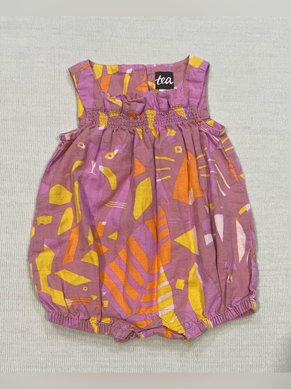 Tea Collection Baby Girls Purple  Linen Blend Bubble Romper Size 0-3M